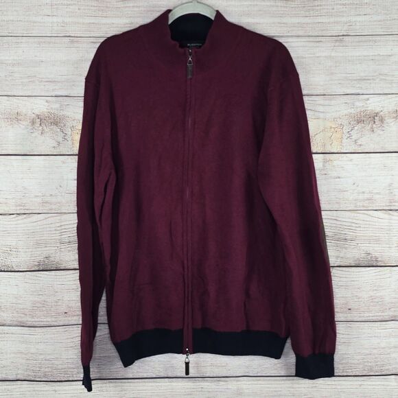 Bugatchi NWT Men's Solid Full Zip Mock Neck Sweater Elbow Patch XL Wool Cashmere - Picture 2 of 10